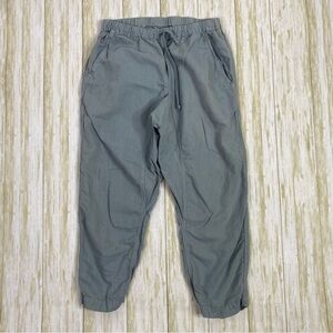 Washed & Worn Blue Linen Blend Cropped Pull On Pants